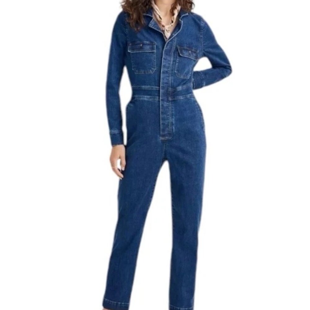 madewell 4 super flattering denim stretch blue fairy cottage coastal jumpsuit